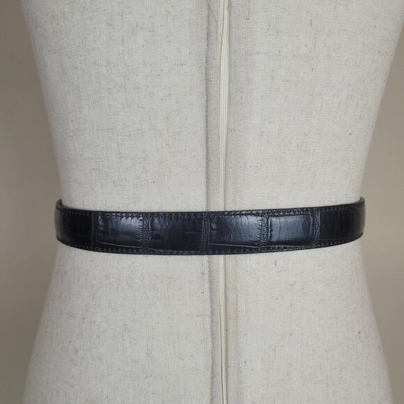 Red Black Leather Belt 30 Reversible Western Scroll Buckle Croc Embossed main image 5